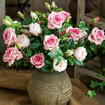 6pcs ! en-gros de mare simulare real touch 3 capete artificiale de trandafir flori decorative nunta Hidratare simțit mult stem a crescut