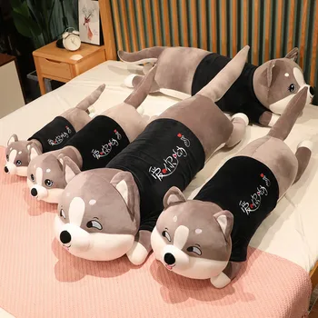 70~130cm Dressing Timp Câine Jucărie de Pluș Moale Umplute Husky de Desene animate de Animale Papusa de Dormit Perna Decor Acasă Cadou Pentru Copii