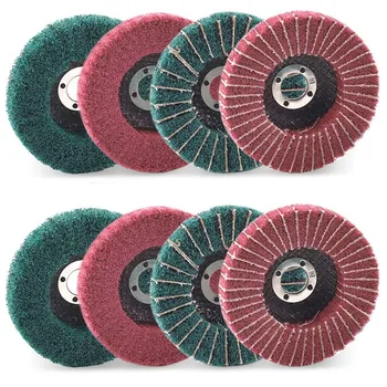 8PCS 4 Inch Rosu & Verde Fibre de Nailon, Discuri de șlefuire evantai Set Asortate de Slefuire de Slefuire Lustruire Roți Pentru Polizor unghiular