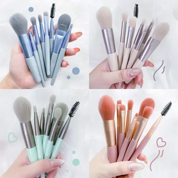 8PCS de Design Mini Set de Pensule de Machiaj cu Pu Geantă din Piele, Maner din Lemn de Frumusete Cosmetice Fundație Pulbere Fard de obraz Make Up Brush Tool