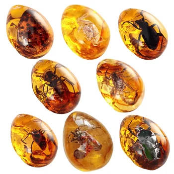 8Pcs Amber Fosile Cu Insecte Mostre de Pietre de Cristal Probe Pentru Decoratiuni Acasă Colecții Oval Pandantive Pandantiv