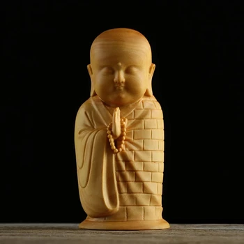 8cm Lemn, Decoruri de Perete Călugăr Budist din Lemn Masiv Sculptură Buddha Călugăr Ceai Statuie Acasă Ornamente de Artizanat Sculptate Statui pentru Decor