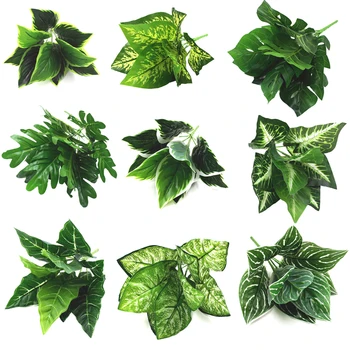 9-Filiala Artificiale Frunze De Plante Stem Ramură Realist Faux Frunze Stem Vegetale Pentru Decoratiuni Din Plastic Verde Vizualizarea Ornamente
