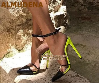 ALMUDENA Neon Galben Tocuri Ascuțite Toe Pantofi Rochie Transparentă din PVC Mozaic Gladiator Pompe Multi-culoare Stradă, Încălțăminte de Moda