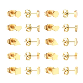 ASONSTEEL 10Pairs/Lot Geometrie Inima Piercing-ul Stud Cercei Seturi din Otel Inoxidabil de Culoare de Aur Pentru Femei Barbati Moda en-Gros