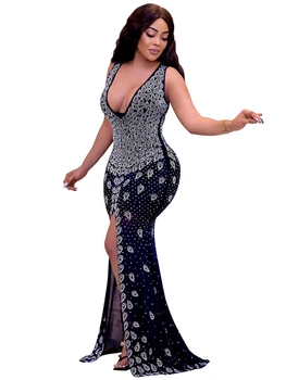 African Mermaid Rochie De Femei Cu Diamant V Gât Robe Africa De Îmbrăcăminte De Modă Nouă Mare Split Dashiki Africane Rochie Maxi Vestidos