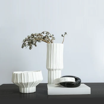 Alb Artă Ceramică Ghiveci Estetic Stil Minimalist Japonez Plante Vaze Moderne Flori Uscate Jarrones decor Acasă