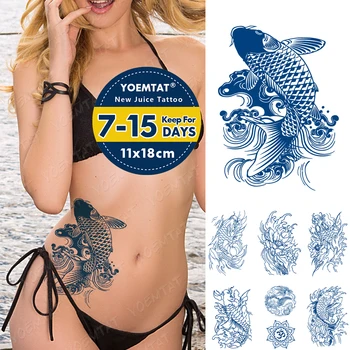 Albastru Crap de Cerneală Suc Impermeabil Tatuaje Temporare Autocolant de Lungă Durată Lotus Spray Sexy 3D Body Art Fals Flash Tatuaj Bărbați Femei