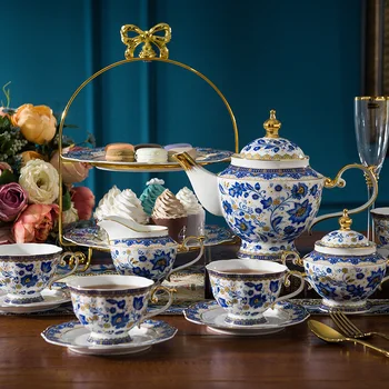 Albastru și alb ceramic după-amiază cupa vas englez Bone China Ceașcă de Cafea Set Europene set de ceai italiană ceai negru de origine Americană