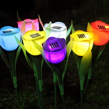 Alimentat cu energie solară Floare de Lalea Lampa de 8 Culori de Exterior Impermeabil Gazon Lammp LED Lumina de Noapte de Curte parc Parc Cale Peisaj Decor