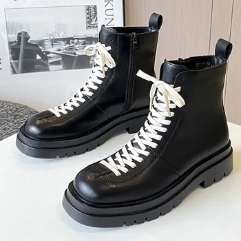 Anglia stil de moda pentru bărbați original cizme din piele neagra dantela-up pantofi platforma cowboy toamna iarna boot frumos glezna botas