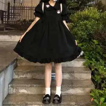 Anime Kuromi Colegiul Stil Negru Papusa Rochie De Gât De Sex Feminin De Vara Cu Maneci Scurte Vrac Subțire Lolita Fusta Femei Rochie Eleganta Fata