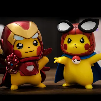 Anime Pokemon Marvel Avengers Cifrele de Acțiune 10cm Pikachu Pentru ca Iron Man, Spider-Man Colecție de Ornamente Model de Jucărie Cadou
