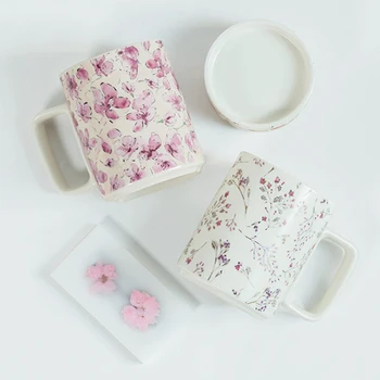 Antic Chinez cana ceramica, floare de piersic cupa, mic dejun, lapte, acoperite cana de apa, ceai, cutie de cadou, creativ băuturi electrocasnice