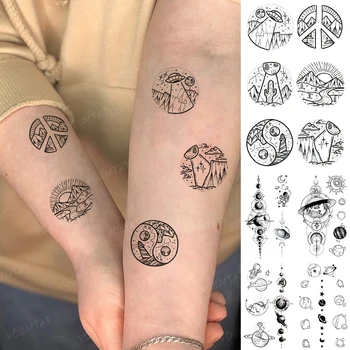 Apa De Transfer Tatuaj Temporar Autocolant Nava Bârfă Munți Flash Tatuaj Model Circular Încheietura Mâinii Body Art Fals Tatuaj Femeie