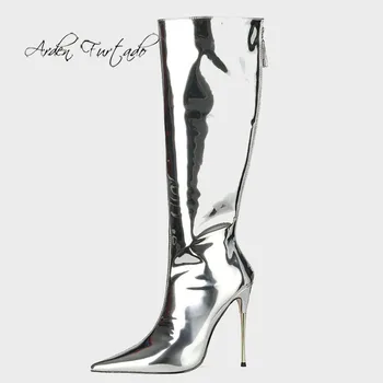 Arden Furtado primavara toamna Iarna cu Fermoar Cizme Pantofi Galben Elegant tocuri înalte Genunchi Cizme Înalte Tocuri Pantofi de Dans 44 45