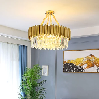 Art Deco Aur De Cristal Candelabru De Iluminat Lampă Mare Modern, Strălucitor De Aur Din Oțel Inoxidabil K9 Candelabre De Cristal Luciu Corp De Iluminat
