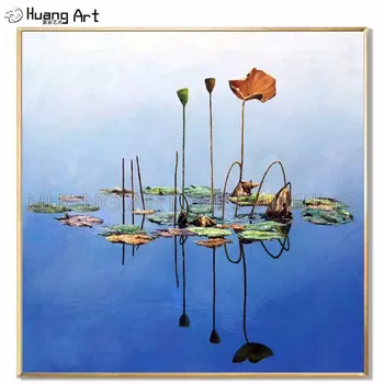 Artist de Mână-pictat de Înaltă Calitate Impresionist Lotus Pictura in Ulei pe Panza Frumos nufar Albastru Pictura Peisaj