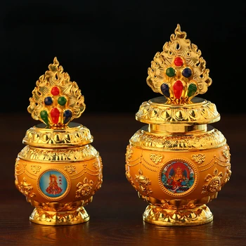 Aur Gravate Budist Sticle Inalte Tibetan Auriu Budist Organizator De Stocare De Înaltă Picioare Castron Aliaj De Zinc Acasă Cadou Decorativ