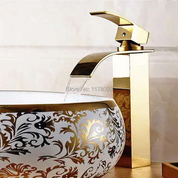 Aur antic alamă mâner singur robinet bazin,în stil European, cascada robinet,apă caldă și rece, baie mixer robinet,J16995