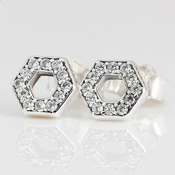 Autentic Argint 925 Spumante De Tip Fagure Hexagonal Cu Cristal Cercei Stud Pentru Femei, Cadou De Nunta Bijuterii De Moda