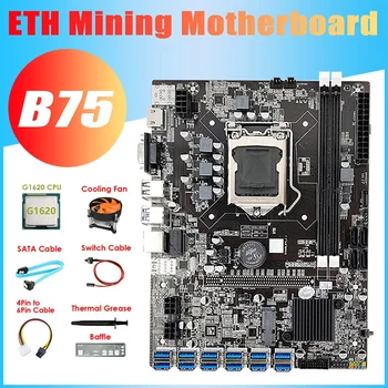 B75 12USB ETH Miniere Placa de baza+G1620 CPU+4Pin Să 6pini Cablu+Ventilator+Cablu SATA+Cablu de Switch+Diafragma+pasta Termică