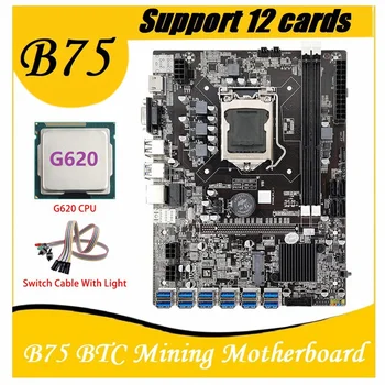 B75 ETH Miniere Placa de baza 12 PCIE La USB MSATA DDR3 Cu CPU G620+Cablu de Switch Cu Lumina B75 USB BTC Miner Placa de baza