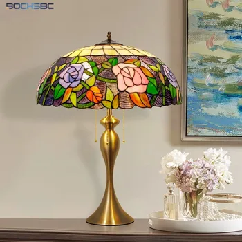 BOCHSBC Tiffany Lampa de Birou a Crescut Vitralii Masă de Lumină Floare de Lotus pline de culoare Abajur de Artizanat Decor Acasă Roz Roșu de Iluminat