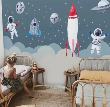 Bacal personalizate 3D Nordic minimalist mână-pictat rachetă spațială camera copiilor fată dormitor de desene animate 3d tapet mural