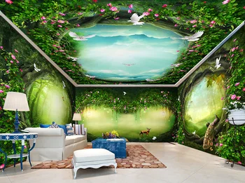 Bacaz Mare 3D picturi Murale Pădure Tapet Retro Floral pentru Intreaga Camera 3d Flori picturi Murale de Perete de hârtie 3d Tavan Perete Autocolante