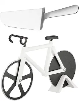Bicicleta Pizza Cutter cu Stand si o Pizza Lopata Dual Ascuțite Roata Non-Stick de Acoperire Lame din Otel Inoxidabil Ornament Decor