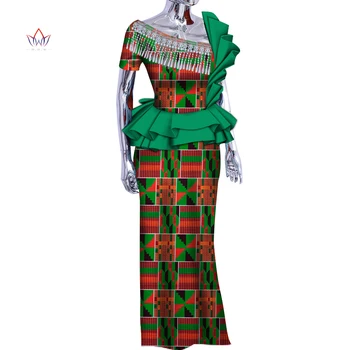 BintaRealWax Africană 2 Bucati Seturi Dashiki Ciucure Stil Top si Fusta Femei, Haine Plus Dimensiunea Îmbrăcăminte Tradițională Africană WY368