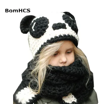 BomHCS Noi de Iarna Cald Panda Desene animate Căciulă + Fular 2 BUC Costum 100% Handmade Tricotat Pălărie