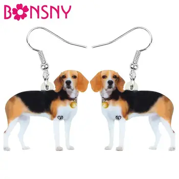 Bonsny Acrilic Permanent Beagle Câine Bell Cercei Animal Picătură Legăna Bijuterii Pentru Femei Fată Teen Decoratiuni Cadou Vrac Accesoriu
