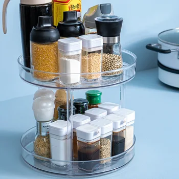 Bucătărie singur strat dublu rotative raft condiment rack pet transparent condiment cutie de depozitare cosmetice raft de depozitare