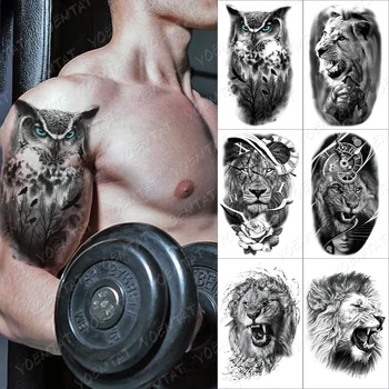 Bufniță Pasăre De Pădure Tatuaj Temporar Autocolant Pentru Barbati Femei Adulte Lion Warrior Impermeabil Fals Henna Tigru Lup Animală Body Art Tatoo