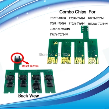 CERNEALĂ MOD T1171 T0732N-T0734N Compatibil Combo chips-uri cu buton de resetare pentru Epson Stylus T23 T24 TX105 TX115,5SETS,transport Gratuit