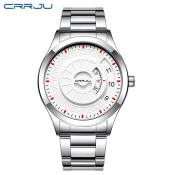 CRRJU de Moda de Lux de Brand Design-ul Unic Ceas Bărbați Cuarț Ceas de Argint rezistent la apa de Mare Dial Ceasuri Sport Retro Relogio