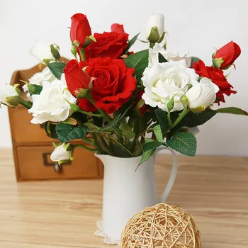 Calitate INALTA de Flori de Mătase 1 Buchet de Flori Artificiale de Trandafir Fals Frunze de Nunta Petrecere Acasă Decorare