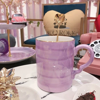 Cani Cesti de Cafea Cerul Înstelat Violet mic Dejun Cana Cana Ceramica Cu Capac Fata cu Inima Cana de Apa Pentru Acasă copo verre