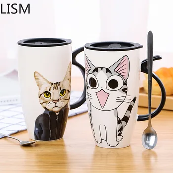 Cană Cafea ceramică cu Capac Creative de Mare Capacitate Cana Simplu Cuplu Cana Pisica Cana de Cafea din Ceramica Cana de Cafea cu Capac