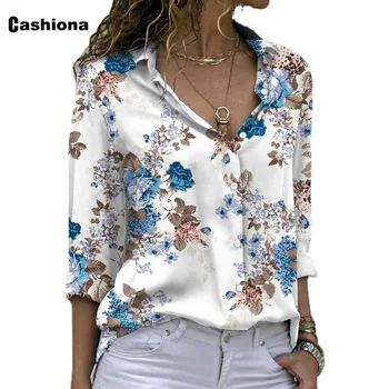 Cashiona Femei cele mai Recente de Vara Tricou Casual Floare de Imprimare Bluza cu Maneci Lungi cu nasturi de Sus Doamnelor Tricou blusas Femme Îmbrăcăminte 2022