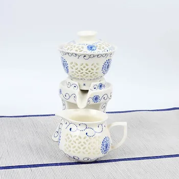 Ceramica Om Leneș Set de Ceai Ceainic Ceasca Portabil Piatră de Rectificat Semi-automate de Flori de Porțelan Pictat Teaware Ceremonia Ceaiului Set