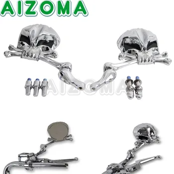 Chrome Motocicleta Craniu Oglinda din Spate pentru Honda, Yamaha, Harley Sportster, Dyna Softail Elicopter 10mm & 5/16