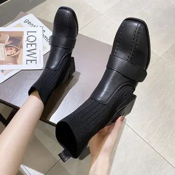 Cizme Femei Ghete Femei Toamna Noua Moda Stil Britanic Subțire Cizme de Moda Pantofi Deget de la picior Pătrat de Pluș Glezna 2021