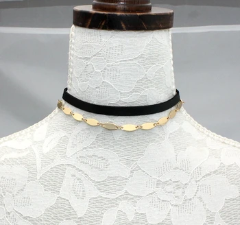 Clasic Stil Simplu Strat Dublu De Piele Coarda Aliaj Paillette Cravată Colier Pentru Femei Moda Bijuterii Accesorii