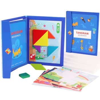 Colorat 3D Magnetic Puzzle-uri pentru Copii Montessori din Lemn de Învățământ Joc Tangram Copii de Învățare Timpurie Puzzle-3ani