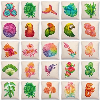 Colorate Acuarela Plante și Animale față de Pernă față de Pernă Flori Pangolin suculente de pui papagal șarpe meduze Decor Acasă