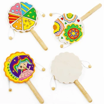 Copii Zuruitoare Tambur De Lemn Jucărie Tradițională Chineză Rattle Tambur Spin Distracție Jucării De Mână Bell Muzica Jucării Copil Cărucior Confort Jucarie Cadou