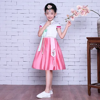 Copiii de Vara cu Maneci Scurte Hanbok Fata coreeană Rochie Tradițională coreeană Vechi Clasic Costum pentru Scena de Performanță 18